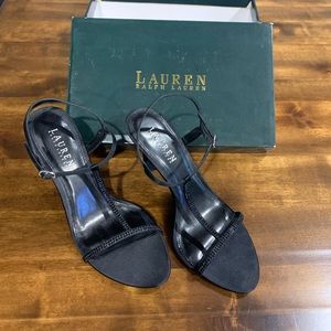 Black satin shoes with crystals